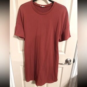 Soprano Cotton Tie Corset Waist Front/Back Short Sleeve Mini Dress, Rust, Sz M